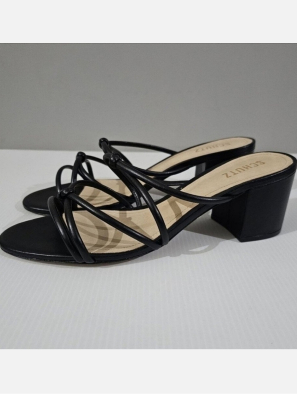 Schutz Princey Strappy Block Heel Sandal Womens 10.5 Black Leather Knotted